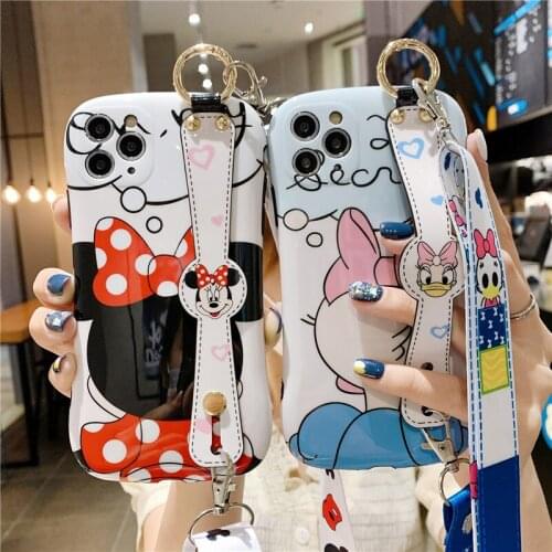 Cartoon Phone Soft Cases for iPhone 11 Pro Max 11 Pro 12 X Xr Xs Max 7 8 Plus Small Waist Shell with Wrist Strap Bracket Cover