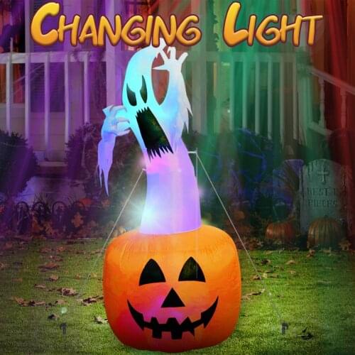 OurWarm 6ft Halloween Inflatable Blow Up Ghost on Pumpkin with Color Changing LED Inflatables Home Outdoor Decorations