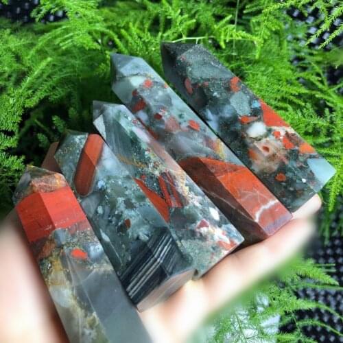 Natural Dragon Blood Stone Tower Quartz Healing Crystals Reiki Gems African Blood Stones Mineral Processing Hexagonal Wand Point