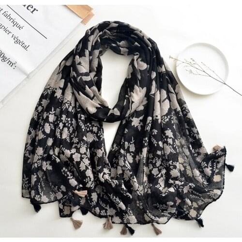 2021 New Flower Print Tassel Scarf Shawls Long Soft Floral Blossom Pattern Scarves Hijab Wrap