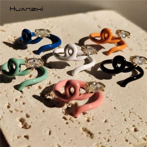 New Colorful Dripping Oil Rhinestone Twised Snake Shape Geometric Irregular Open Rings for Women Girls Party Jewelry HZ 2021