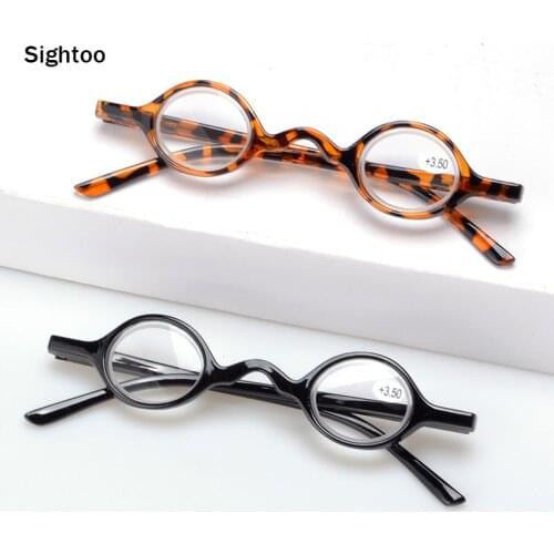 Sighttoo Small Frame Glasses Magnifier Mini Reading Glasses Men Retro Round Eyeglasses With Case Males Prescription Glasses+3.5