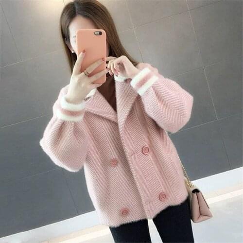 2021 Autumn Winter Imitation Mink Knitted Cardigan Sweater Women Short Warm Coat Thick Loose knit Tops Female Cardigan Jackets
