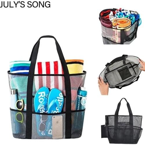 JULYS SONG Beach Mesh Tote Bags Women Waterproof Nylon Female Bags Large Capacity Summer Tote Bag With Coin Purse