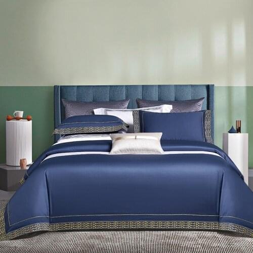 Luxury Blue Egyptian Cotton Bedding Set Cotton Duvet Cover Bed Linen Fitted Sheet Pillowcases Bedclothes Home textiles