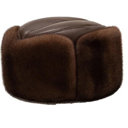 Mink Fur Caps Men Luxury Winter 100% Whole Marten Hair Genuine Leather Bomber Hats Male Thick Ear Warm Brown/Black Gorras Hombre