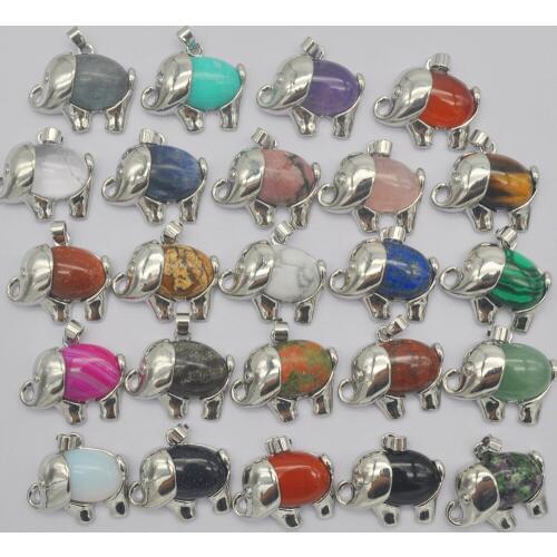 Mixed Stone GEM Beads Pendant Elephant Animal Jewelry 10 pcs/lot