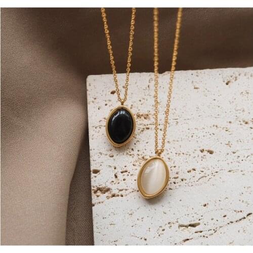 Titanium With 18 K Gold Cat Eye Stone Necklaces Women Stainless Steel Jewelry Punk Designer Club Cocktail Party Japan