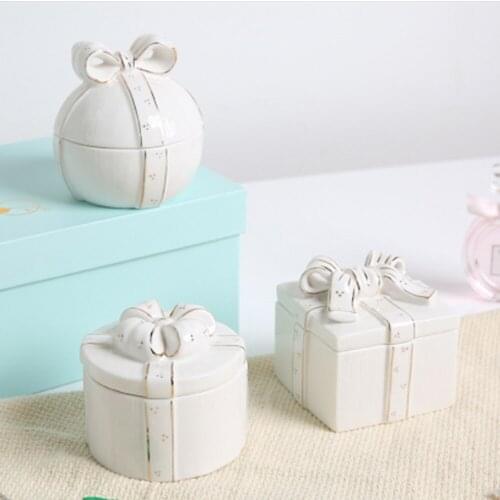 Bowknot Ceramic Jewelry Box Vintage Decoration Ring Holder Organizer Creative Gift