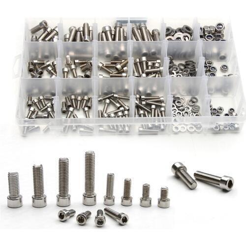 ZENHOSIT Stainless Steel M5/M6/M8 Cylinder Head Hexagon Screw Locknut Nut Bolt Washer 345PCS Kit Assortment with Box