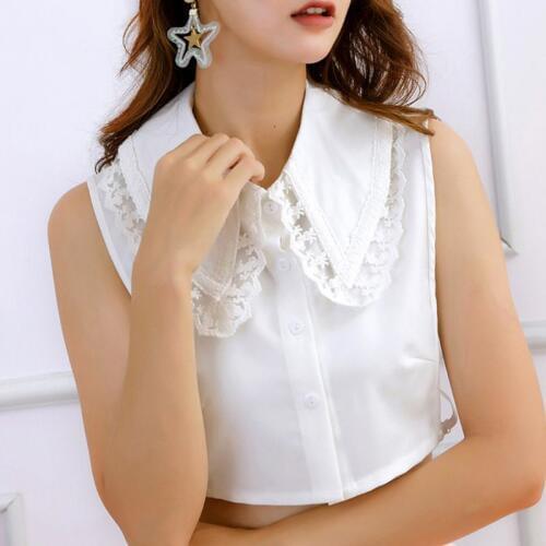 Korean Women Girl Chiffon False Fake Collars Embroidery Floral Lace Pointed Lapel Decorative Half-Shirt Blouse Removable Chocker