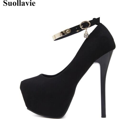Suollavie new 2021 women pumps platform high heels concise buckle shoes women female party stiletto hot extreme thin heel pumps