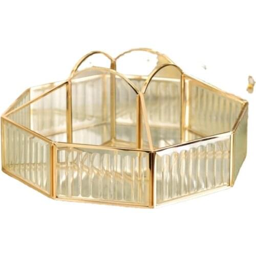 Hot sale gold and glass beauty makeup organization storage box organizer makeup box