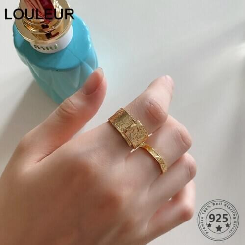 LouLeur Real 925 Sterling Silver Irregular Ring Female Minimalist Individuality Gold Ring For Women Luxury 925 Fine Jewelry Gift