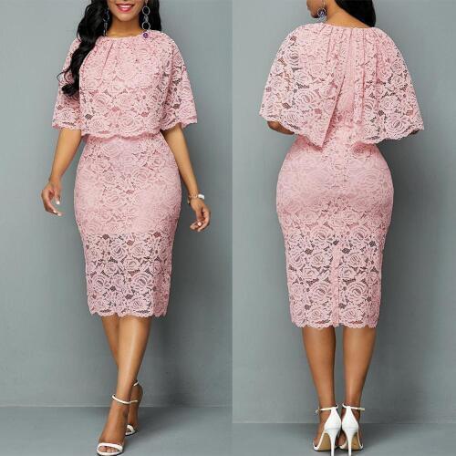 2020 Women Bodycon Dress Fashion Half Sleeve O Neck Lace Shawl Office Bodycon Knee-length Dress Office Lady Elegant Dresses