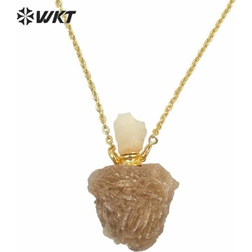 WT-N1189 Newest design raw desert rose stone made perfume bottle necklace for gift
