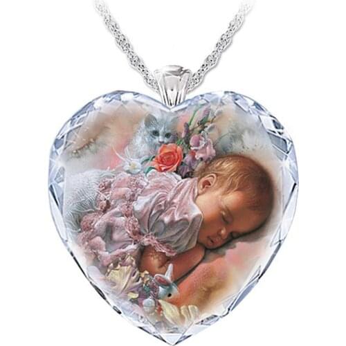 Baby and Kitten Necklace for Women Crystal Pendant Healing Crystals Fashion Jewelry Heart Necklace Necklace for Women Rose