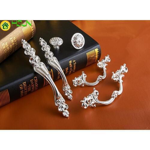 2 pcs 6 Styles Chic Drawer Pulls Handle Knobs Chrome Silver Flower Dresser Handle Knob Rustic Kitchen Handles Furniture Hardware