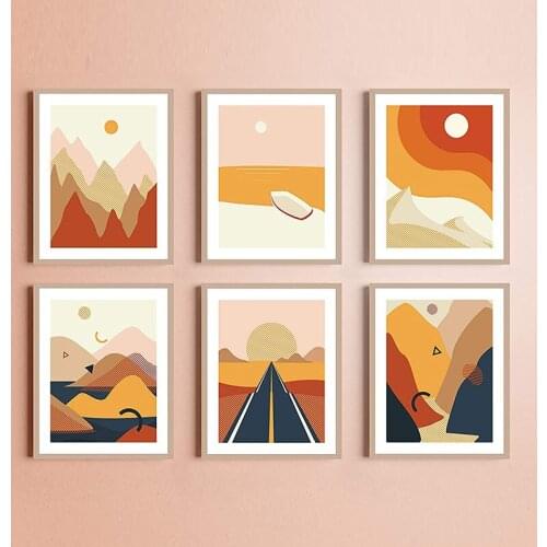 Abstract Minimalist Landscape Wall Art Print Modern Aesthetics Gable Poster For Living Room Geometric Nature Painting Unframed