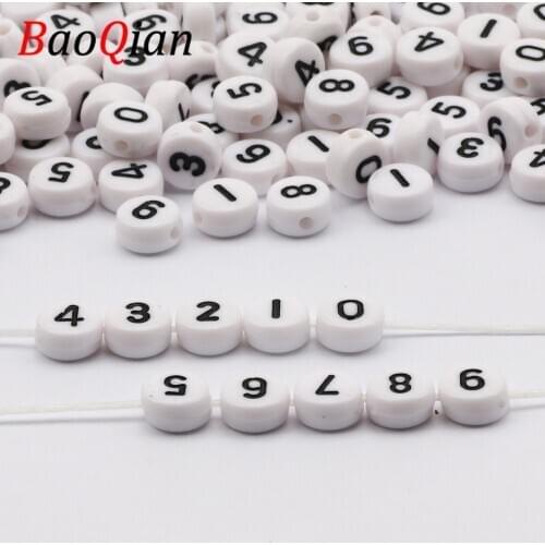 White Acrylic Number Letter Spacer Beads Round Flat Beads 4x7mm For Jewelry Making Bracelet Necklace Accessories 100-500pcs