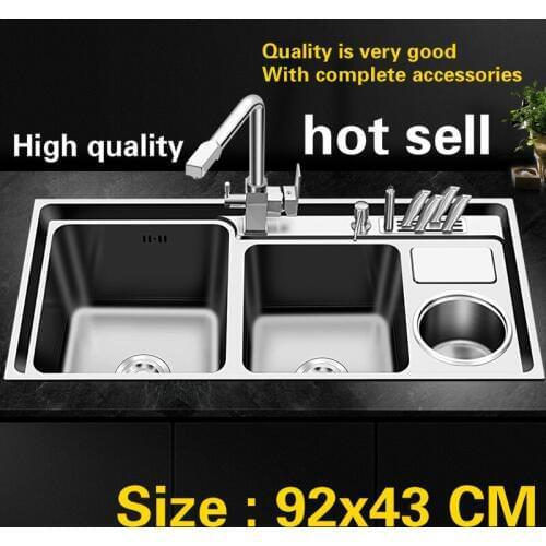 Free shipping Household fashion kitchen double groove sink food grade 304 stainless steel high quality hot sell 92x43 CM