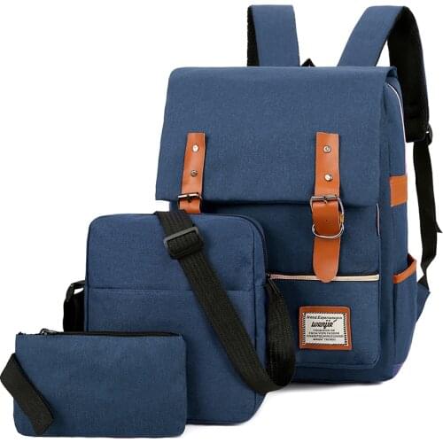 Large Capacity Computer Backpack Fashion Business Bag Outdoor Leisure Travel Bag Set with External USB Port Dark Blue