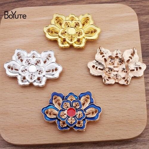 BoYuTe (20 Pieces/Lot) 27*41MM Metal Alloy Lotus with 4 Loops at Back Factory Supply DIY Hair Accessories Handmade Materials