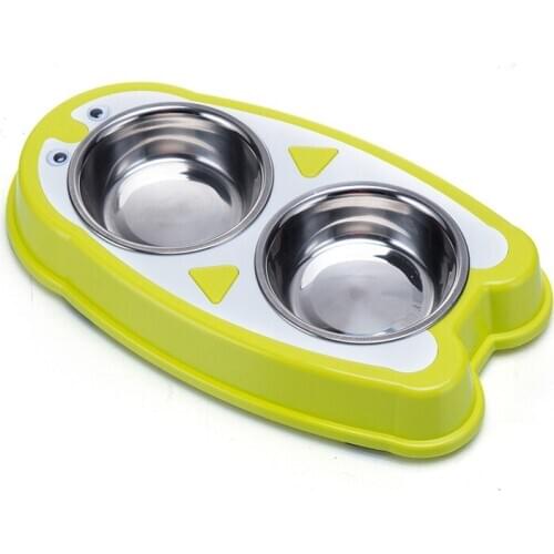 Penguin-shaped double dog bowl Stainless steel pet bowl for dog and cat