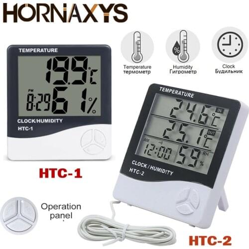 LCD Electronic Digital Temperature Humidity Meter Thermometer Hygrometer Indoor Outdoor Weather Station Clock HTC-1 HTC-2