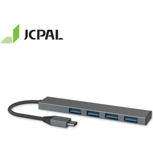 JCPAL Type-C 4-Port USB 3.1 Gen1 Hub USB Adapter Aluminum Portable OTG Hub USB Splitter for Laptop Computer Slim Design