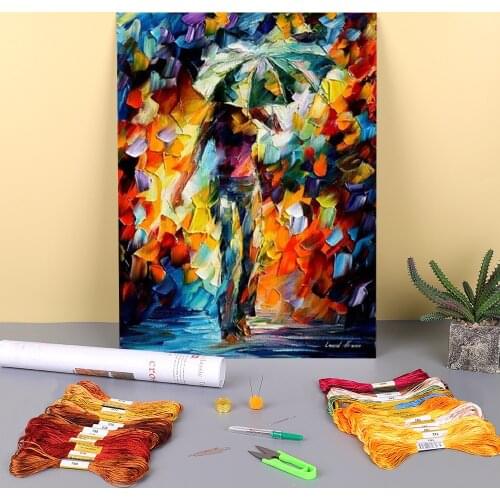 Oil Painting Style Umbrella Printed Canvas 11CT Cross-Stitch Complete Kit DIY Embroidery DMC Threads Knitting Magic