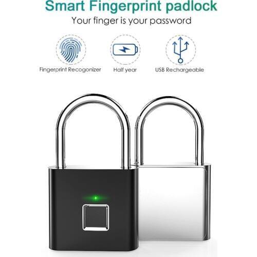 Mini Small USB Rechargeable Electronic Biometric Fingerprint Lock Door Security Padlock Luggage Lock Waterproof For Locker