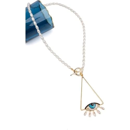 Marjin Women Necklace Pearl Bead Eye Desing Pendant Jewelry Gift Birthday Party Gift