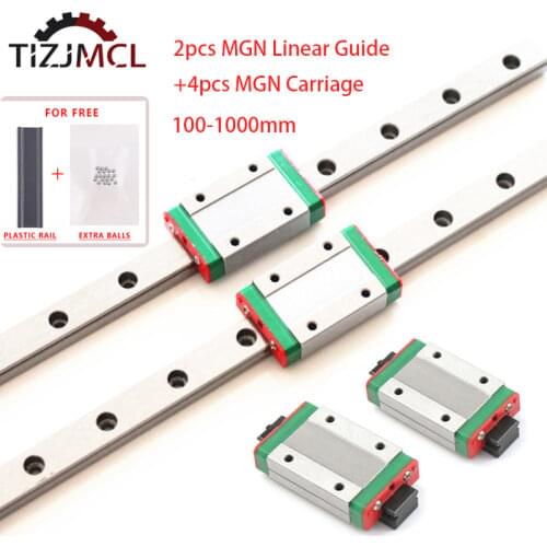 MGN9 MGN12 MGN15 MGN7 Miniature Linear Rail Slide 2pcs MGN Linear Guide+4pcs MGN Carriage100200 300 400 500 550mm CNC 3D Printer