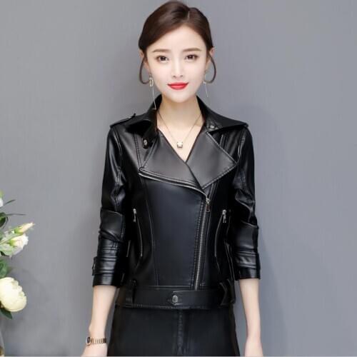 Plus Size 4XL Motorcycle Womens Leather Clothing New 2021 Leather Jacket Women Clothes Short Slim PU Jackets Female Coats Black