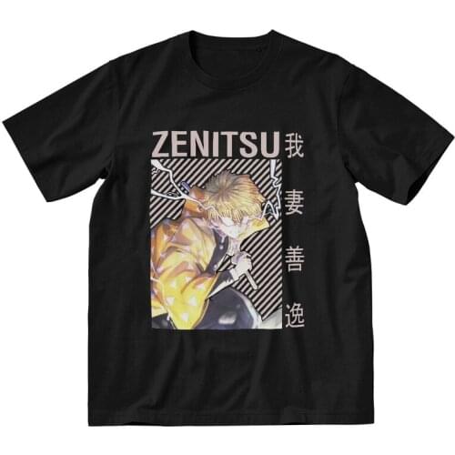 Demon Slayer Kimetsu No Yaiba T-shirt Men Novelty T Shirts Short Sleeve Anime Manga Zenitsu Agatsuma Tshirt 100% Cotton Tee Tops