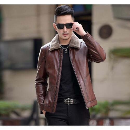 Free shipping Brand winter new down leather jacket Men Korean Slim short leather jacket Fashion male motorcycle lapel Outwear