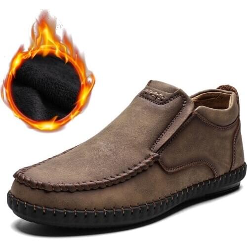 2020 Genuine Leather Shoes Men Boots Warm Plush Cold Winter Mens Ankle Boots Cow Leather Male Footwear Plus Size 45 KA1721
