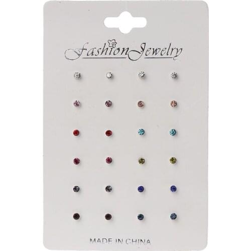 12 Pairs Rainbow Cubic Zircon Stud Earrings Set Birthstone Crystal Kids Jewelry
