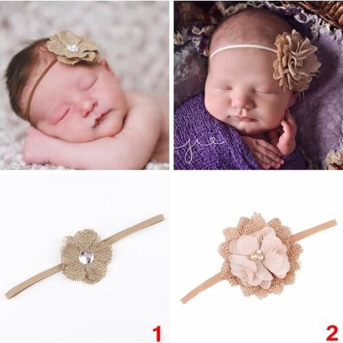 Nishine Baby Girls Chiffon Flower Headband Burlap Flower Hair Bands Headwear Newborn Infant Photo Shoot Kids Hair Accessories