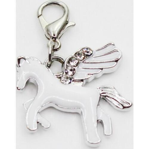 New White Pegasus 12pcs/lot Animals Dangle Charms Lobster Clasp DIY Jewelry Accessory Hanging Charms for Bracelets