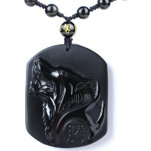 Obsidian Stone Wolf Design Pendant Necklace,hip-hop Wolf Totem Pendant Jewelry For Wolves Lover