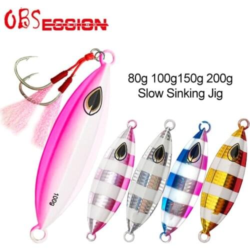 Zebra Slow Sinking Fall Fishing Lures 80/100/150/200g Jig Sinking Hard Lead Metal Flat JigsLuminous Lure With Double Assist Hook