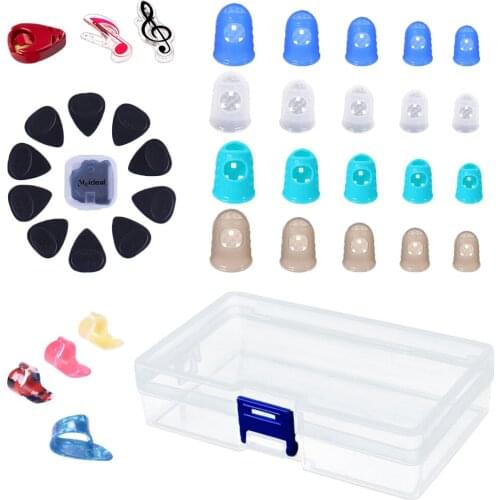 Durable 1 Set Guitar Bass Accessory, Silicone Fingertip+Picks+Page Clips+Picks Holder+ Box