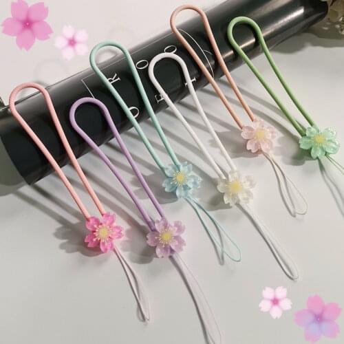 Silicone Cherry Blossoms Short Phone Lanyard Wrist Strap for iPhone 10 11 12 Pro Max Sansumg Redmi Camera GoPro Adjust String