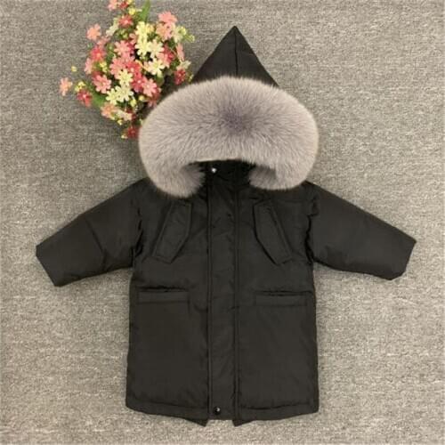 Russia Snowsuit Down Jacket For Kids Big Fur Design Childrens Thicken Warm Coat With Fleece For Baby Boy Girl 2-10 Y Outerwear