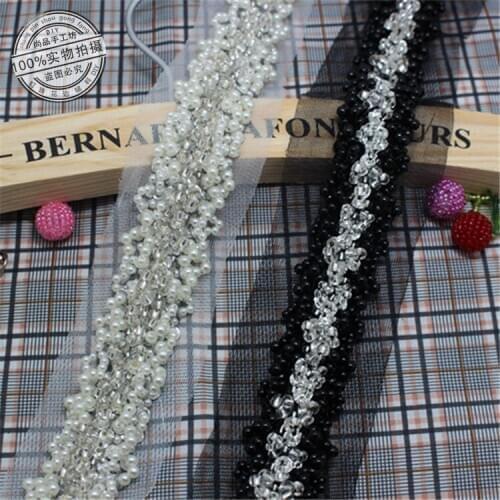 Retail 1Yard Craft Braided Beaded Fake Pearls Rhinestones Trim 3cm Embroidered Lace Ribbon Trim Costume Applique Sewing On Trim