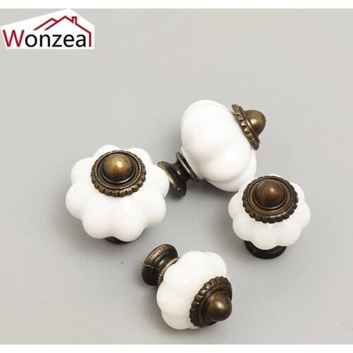 2PCS 32mm Pumpkins White Ceramic Knobs Kitchen Cupboard Cabinet Wardrobe Pulls With Screws Furniture Hardware