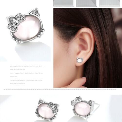 Pink Crystal Hibiscus Stone Pendant KT Earrings Female White-eared Jewelry February 14 Valentines Day Gift