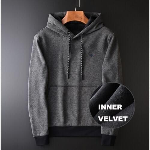 Grey Hooded Sweatshirts Luxury Embroidery Add Velvet Autumn And Winter Slim Fit Men Hoodies Plus Size 4XL